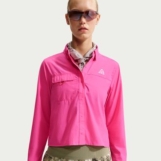 Nike Womens Nike ACG Aireez Button-Up Long-Sleeve Trail Running Top in Pink | IR7296-698
