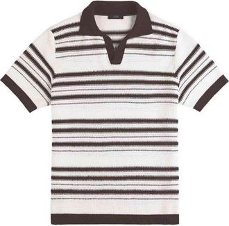 Fay Ribbed-Knit Polo In White And Brown