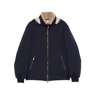 Brunello Cucinelli Shearling-Collar Hooded Jacket - male - Brunello Cucinelli - Light Jackets - Blue - XL - Jackets