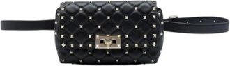 Valentino Pre-owned Quilted Rockstud Belt Bag - Dames - Vintage Heuptassen - Zwart - ONE Size - Leer - Vintage