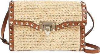 Valentino Garavani Small Rockstud Raffia Crochet Shoulder Bag in Natural at Nordstrom