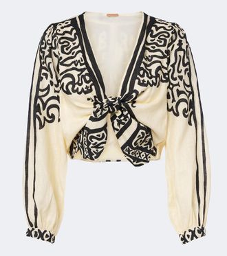 Johanna Ortiz Top Gentle Burn de lino estampado