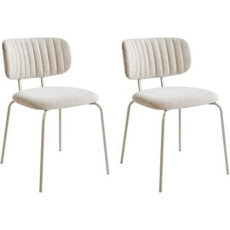 Beliani Conjunto De 2 Sillas De Comedor Decorativas Tapizadas Sin Reposabrazos Dise&ntilde;o Moderno Base De Metal Beige Claro Irins