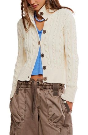 Free People Cable Stitch Cardigan in Ivory at Nordstrom, Size X-Large