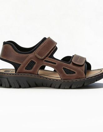 Rieker Mens Rieker 26761 Mens Cross Strap Sandals Brown - Cream - Size: 10.5