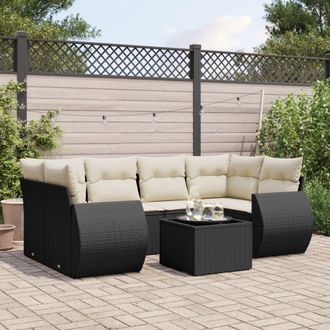 vidaXL Vidaxl - Set De Comedor De Jard&iacute;n 7 Pzas Y Cojines Rat&aacute;n Sint&eacute;tico Negro