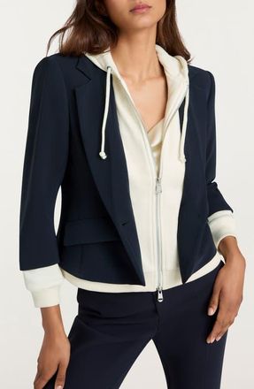 Cinq &agrave; Sept Le Petite Khloe Zip-Up Hoodie Blazer in Navy/Ivory at Nordstrom, Size 10