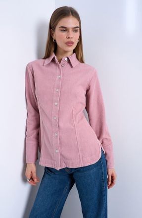Topshop 70s Collar Corduroy Button-Up Shirt in Pink at Nordstrom, Size 10 Us