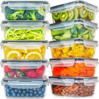 OEM Juego De 10 Recipientes De Almacenamiento, Pl&aacute;stico Sin Bpa, Tapas Herm&eacute;ticas, Reutilizables, Para Cocina
