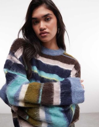 Daisy Street maglione squadrato a righe multicolore blu