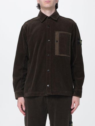Stone Island Giacca a camicia in velluto con logo Compass