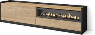 Skraut Home Skraut Home - Mueble Tv, Televisi&oacute;n, 207x37x50cm, Para Tv Hasta 80, Chimenea El&eacute;ctrica, Roble Y Negro