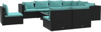 vidaXL Set De Muebles De Jard&iacute;n 10 Pzas Cojines Rat&aacute;n Sint&eacute;tico Negro Vidaxl