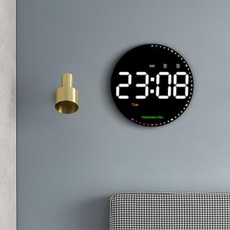 OEM Reloj De Pared De 10 Pulgadas Que Cambia De Color Reloj Enchufable Con 10 Niveles De Brillo Y Pantalla De Temperatura Ideal Para El Hogar, El Gimnasio
