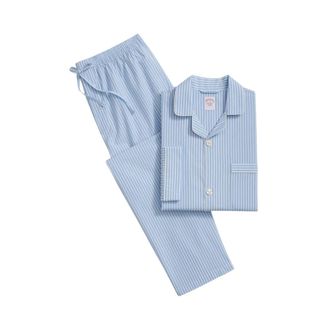 Brooks Brothers Nachtkleding, Heren, Blauw, 2Xl, Katoen, Gestreepte katoenen broadcloth pyjamaset