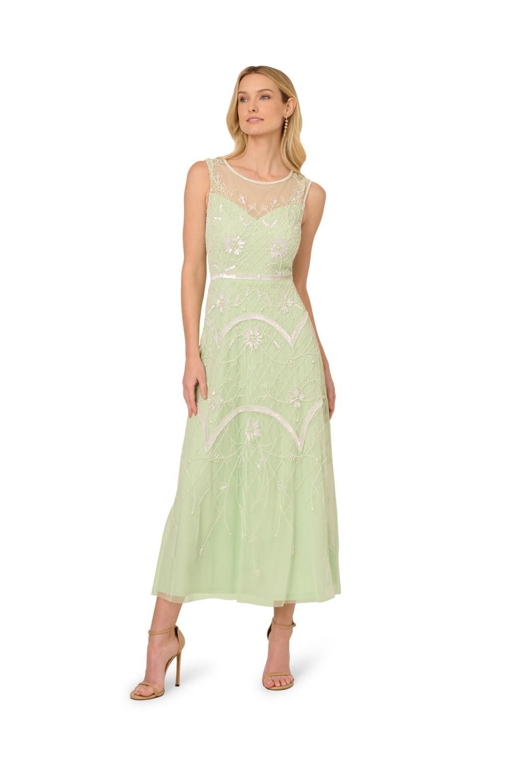 slim fit dress slacks Adrianna Papell AP1E202943 - Long Mesh A-Line Dress main image 1