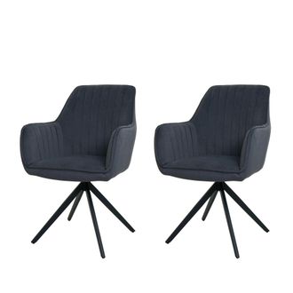 Hhg Hhg - Nunca Usado] Lote De 2 Silla De Comedor 499, Silla De Cocina Reclinable Reposabrazos, Giratoria Posici&oacute;n Del Coche Tela/textil, Antracita