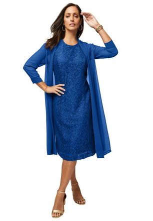 Jessica London 2-Piece Lace Jacket Dress in Dark Sapphire at Nordstrom, Size 16