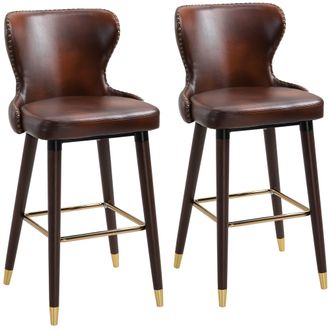 HOMCOM Luxury Bar Stools Set of 2 with Back - PU Leather Upholstery - Brown | TJ Hughes