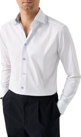 Eton Slim Fit Solid with Floral Detail Signature Twill Button-Up Shirt in White at Nordstrom, Size 15.5