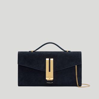 DeMellier The Vancouver Clutch in Midnight Blue Suede Leather Clutch