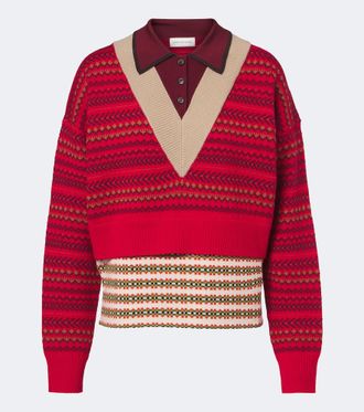 Dries Van Noten Pullover polo in misto lana jacquard