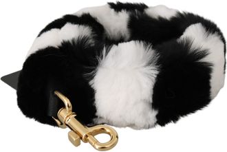 Dolce & Gabbana Black White Lapin Fur Accessoire schouder damesriem