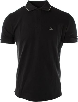 C.P. Company Stretch Piquet Poloshirt met Twee Knoppen en Logo - Heren - Polos - Zwart - S - Katoen - Tops