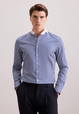 Seidensticker Businesshemd SEIDENSTICKER Schwarze Rose, Herren, Gr. M (40), normale &Auml;rmell&auml;ngen, dunkelblau, 100% Baumwolle, gestreift, slim fit, 2-Knopf-Manschette