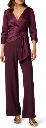 Adrianna Papell Belted Wide Leg Satin Crepe Jumpsuit in Bordeaux Glow at Nordstrom, Size 14