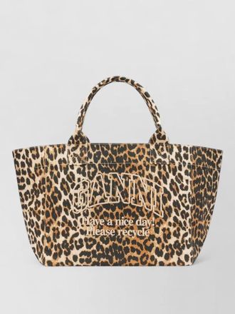 Ganni medium tote bag leopard print top handle