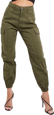 Janisramone Cargo Trousers With Button Closure Pockets, Cuffed Joggers for Women, Slim Fit Stretchy Cotton Combat Trousers, Casual Work Bottoms, UK Size 4-31 Khak