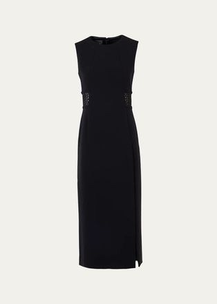 Akris Sleeveless Lace-Inset Wool Double-Face Midi Dress