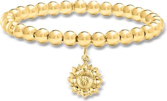 Ross-Simons Italian 6mm 18kt Gold Over Sterling Bead Stretch Bracelet With Sunflower Charm