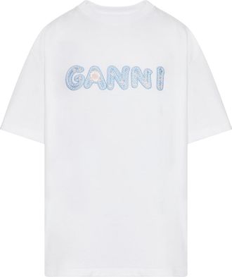 Ganni COTTON T-SHIRT WITH FRONT LOGO - Ganni - Woman