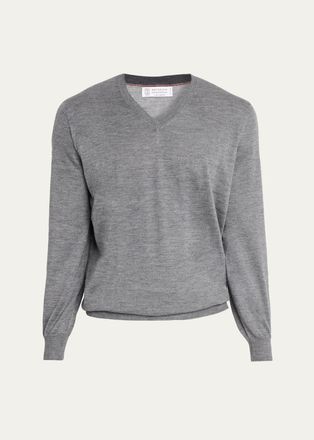 Brunello Cucinelli Mens Fine-Gauge Cashmere & Silk V-Neck Sweater
