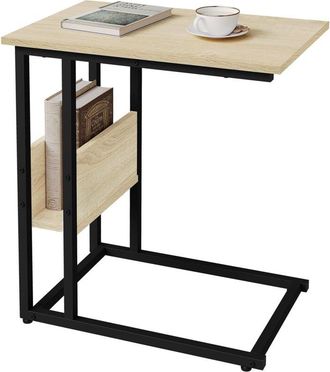 Woltu Woltu - Mesa Auxiliar Mesa De Centro Mesita De Noche Mesa Port&aacute;til Marco De Metal Tablero De Madera Mesas Nido Metal Y Madera Haya Oscura 55x36x59.5cm