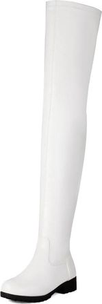 Generic Womens Stylish Over-The-Knee Boots Round Toe Low Block Heels Comfortable Non Slip Wear Resistant Party Evening Daily Casual Shoes,White,9.5 UK