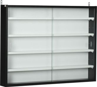 HOMCOM Vitrina Pared De Madera Con Estantes Ajustables Y 2 Puertas Correderas De Vidrio Para Colecciones Perfumes Figuras De Decoraci&oacute;n 80x9,5x60 Cm Negro
