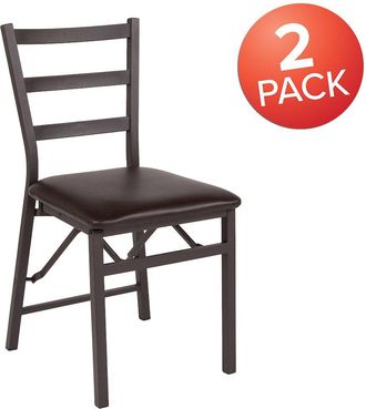 Flash Furniture 2 Pack HERCULES Series Brown Folding Ladder Back Metal Chair with Brown Vinyl Seat