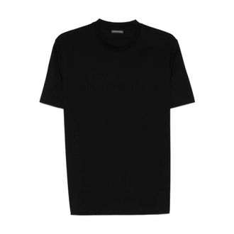 Emporio Armani Jersey T-shirt met intarsia-logo - Heren - T-shirts - Zwart - XL - Katoen - Tops