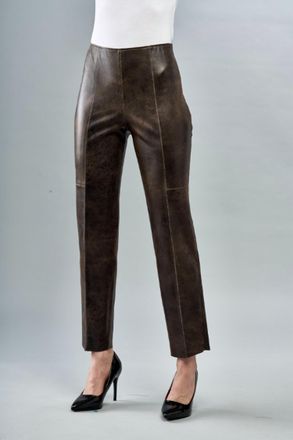 Insight Faux Vegan Leather Seamed Pant In Brown