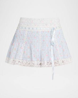 LoveShackFancy Solena Lace-Trim Floral Mini Skirt