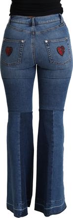Dolce & Gabbana Womens Blue Amore Patch Boot Cut Cotton Stretch Pant Elastane