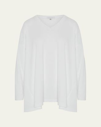 Eskandar Side-Paneled V-Neck T-Shirt (Long Length)