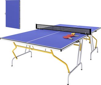 OEM Mesa De Ping Pong Plegable Mesa De Tenis De Mesa Dise&ntilde;o Compacto Con Red Y Reposapi&eacute;s Ajustables 274x152,5x76 Cm Azul
