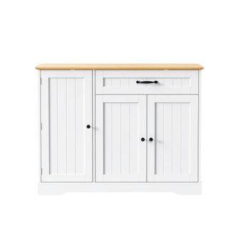 Urban Meuble Aparador moderno de madera blanca y natural con 3 puertas y 1 caj&oacute;n