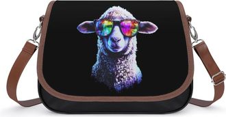 Generic Funny Sheep with Glasses Crossbody Bags for Women Fashion Leather Shoulder Handbags With Adjustable Strap