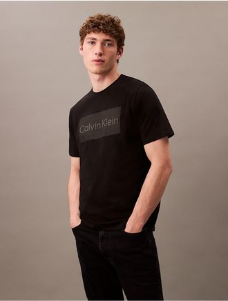 Calvin Klein Mens Box Logo Graphic Classic Crewneck T-Shirt - Black - XL