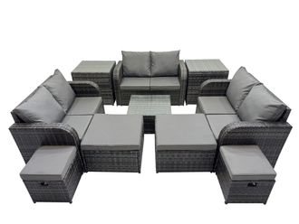 Fimous Love Sofa Square Coffee Table Set with 4 Stools 2 Side Tables in Dark Grey